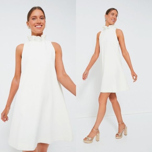 Tuckernuck Ivory Blythe Bow Ruffle Sleeveless Preppy Mini Dress Size L - Picture 3 of 12